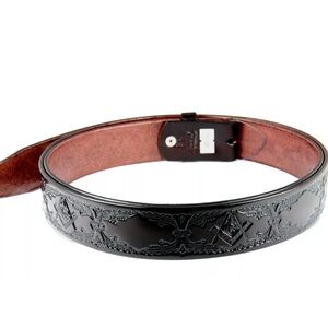 NEW Big Men’s Genuine Leather Dark Brown Freemason Square Logo Belt Masonic 58”